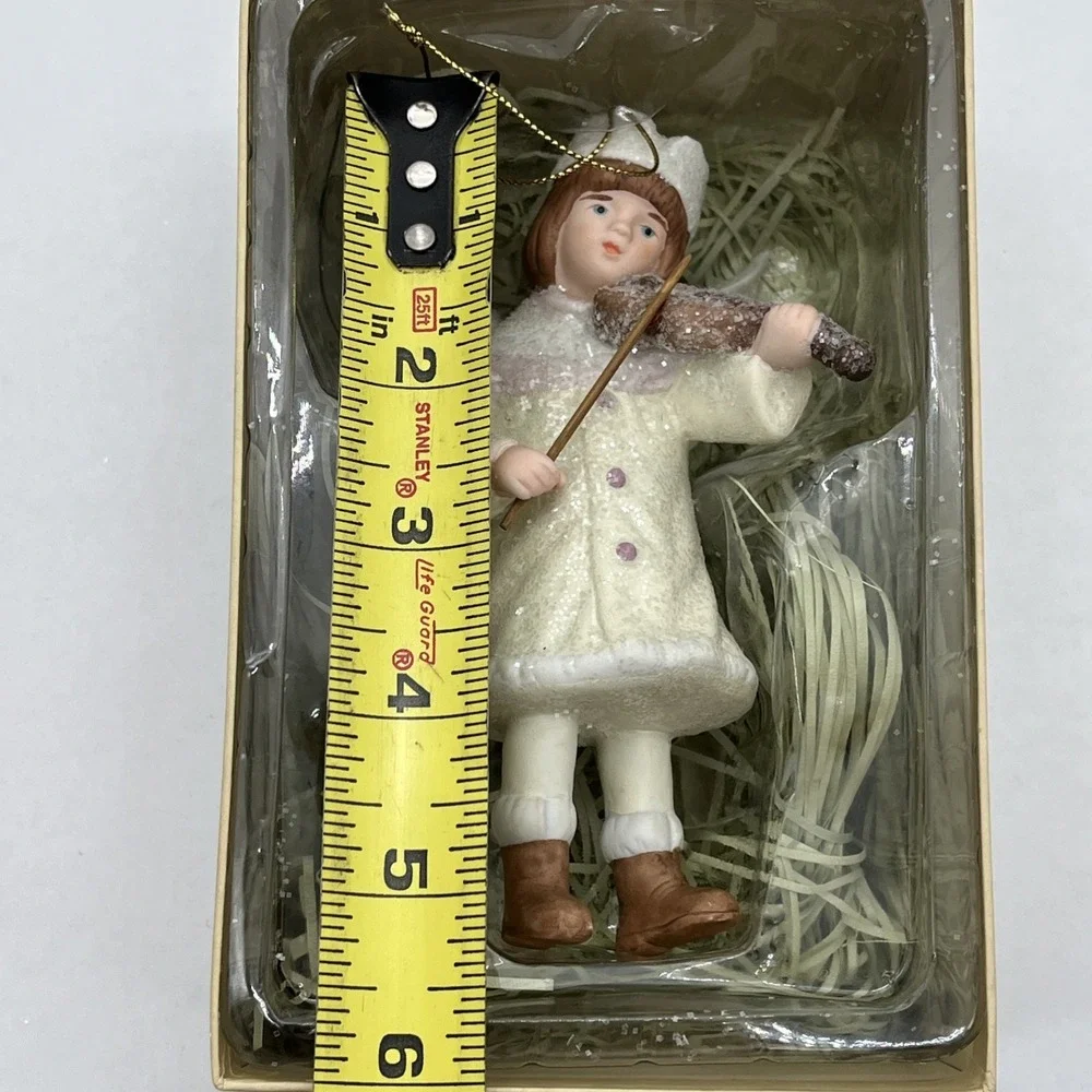 Vintage Costco Porcelain Snow Angel Wings Christmas Victorian Violin Ornament 5